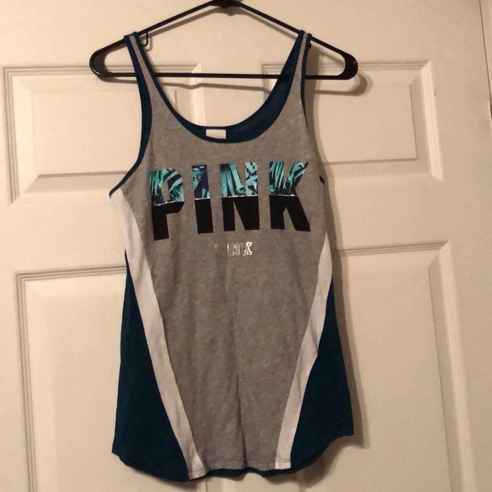 PINK tank top grey, teal, and white size xsmall
